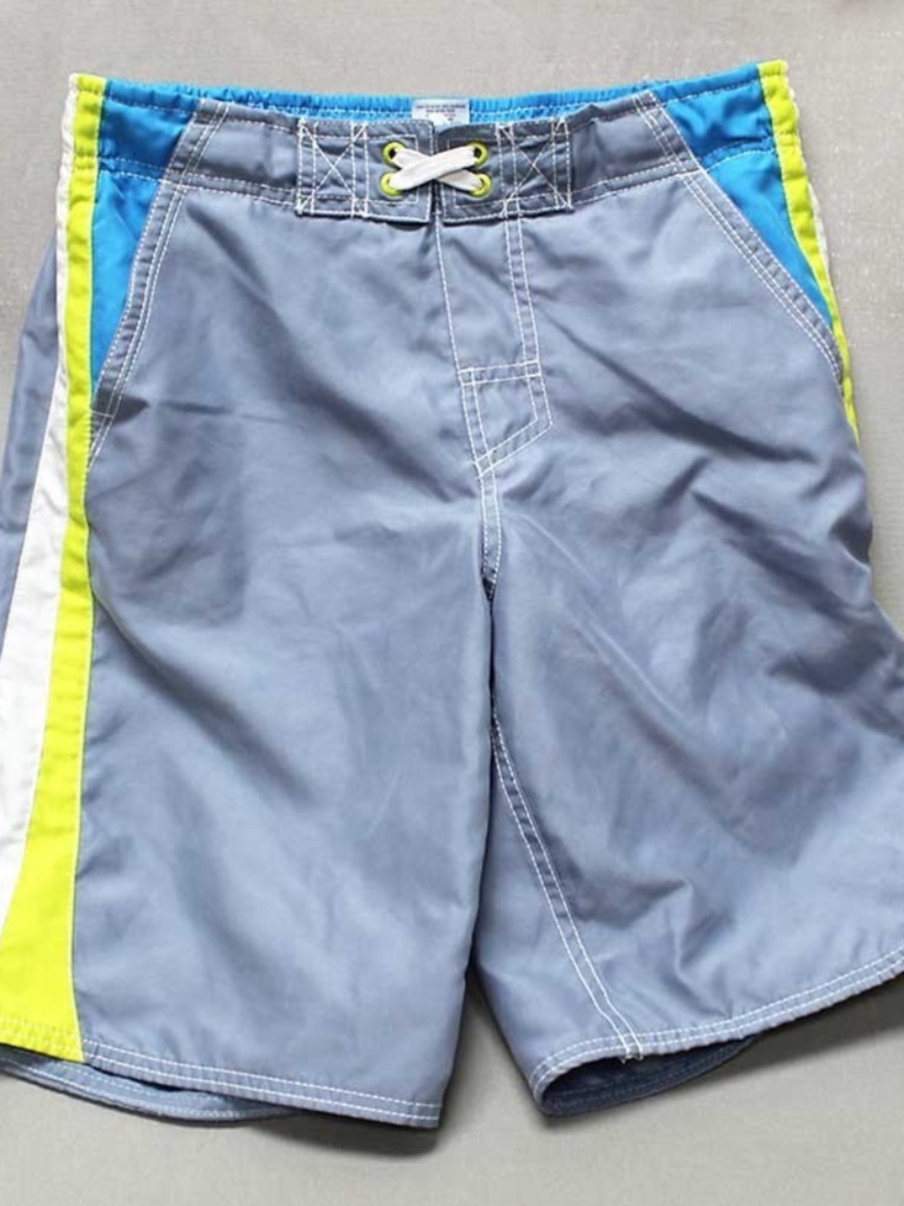 Cherokee Boys Swim Trunks L 12-14 Gray Blue Neon Board Shorts Mesh Lined